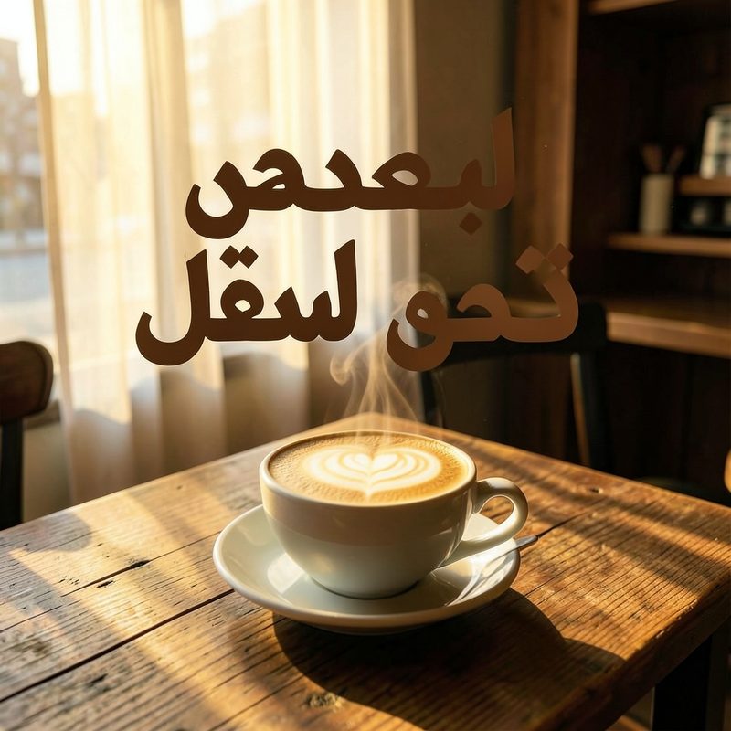 مخرَج فعلي من نموذج توليد صور طُلب منه كتابة «قهوة الصباح علينا» فكتب حروفاً بلا معنى